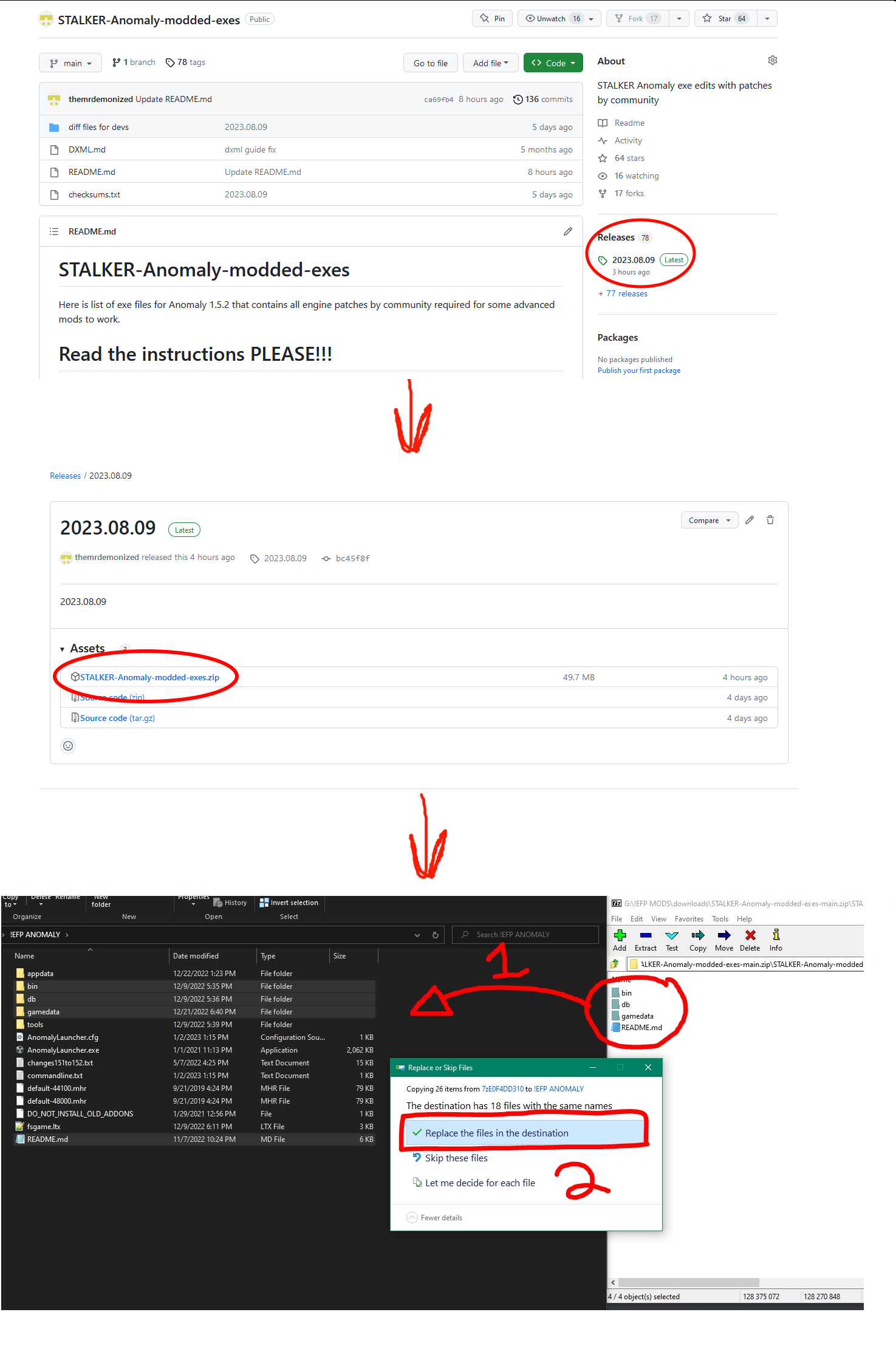 Image explaining the installation process of the Modded Exes